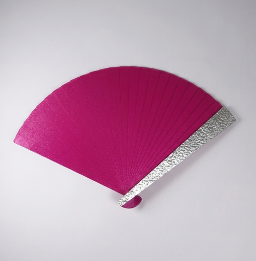 Pink hand fan with silver decorative edge made in Paris